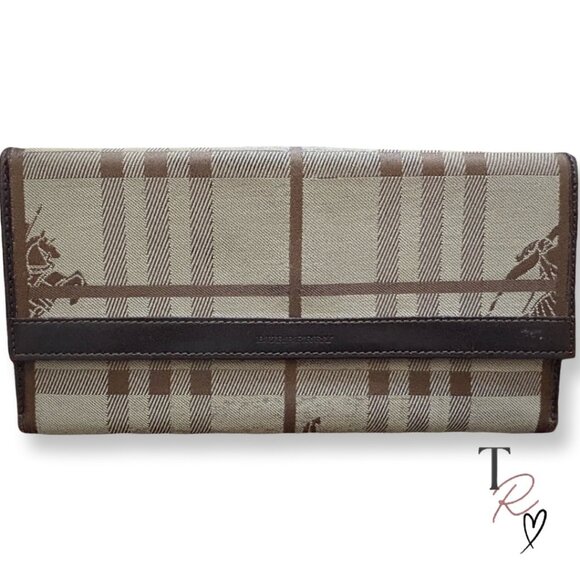 Burberry Beige/Brown Haymarket Check Fabric & Leather Slim Continental Wallet - Picture 1 of 15